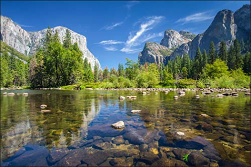 Muralo Photo Wallpaper Landscape 270 x 405 cm Non-Woven Wallpaper Mountains Stones River Trees Living Room Bedroom Modern Murals XXL Nature Panorama Wall Decoration
