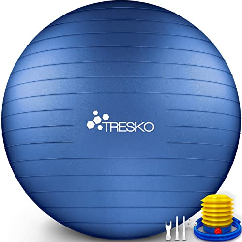 TRESKO Palla Fitness, Palla Pilates Anti-Scoppio 55cm/65cm/75cm/85cm Palla da Ginnastica con Pompa Rapida per Fitness Yoga e Pilates (Indigo Blu, 85cm)
