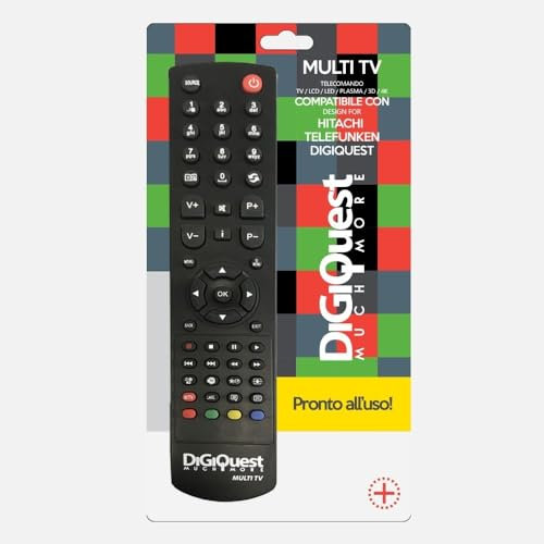 Telecomando Multi Tv, compatibile con tutti i modelli HITACHI, TELEFUNKEN e DIGIQUEST TV - Già configurato e pronto all'uso. Nero