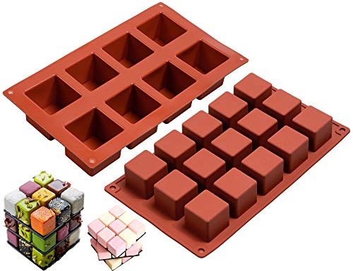 Waline 2Pcs Square Mousse Cake Baking Mold - 8 Cavity Silicone Mold for Chocolate, Caramel, Truffle & More