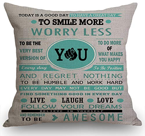 Swono Be Awesome inspirierender Motivations-Happiness Zitate Baumwolle Leinen Wurfkissenbezug Home dekorativer Kissenbezug für Sofa Couch Bettwäsche 45,7 x 45,7 cm