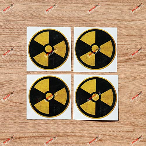 Nukleare Strahlung Radioaktiv Zombie Aufkleber Sticker Vinyl Rund - Grunge Gedämpft Vintage - 4er Pack Glänzend, 7,6cm - für Auto Laptop Werkzeugkiste Fenster