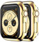 HANKN (2 Stück Hülle für Apple Watch Series 3 2 1 38mm Temperierte Glas Schutzhülle, Plattiert Hart Bildschirmschutz Gehäuse iWatch Eingebaut Displayschutzfolie - Gold+Gold, 38 mm