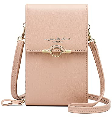 Katech Pochette Téléphone Portable de 6,7'', Sac Telephone Portable Femme à Bouton Magnétique, Sacs Bandoulière Femme, Portefeuille Femme Cuir PU pour GSM, CB, Sacoche Femme Bandoulière, Rose
