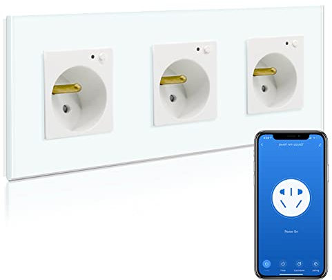 BSEED Prise Intelligente WiFi,Blanc Prise Murale 16 amp Triple Prises de courant alternatif,Compatible avec Alexa and Google Home,avec Contrôle à Distance, Contrôle Vocal et Fonction de Temps