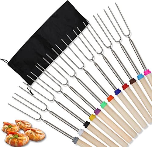 12Pcs Grillspieße Teleskop Marshmallow, BetterJonny Stockbrot Spieß Lagerfeuerspieße Grillspieße Edelstahl Ausziehbar Marshmallow Roasting BBQ Sticks für Barbecue Camping Lagerfeuer