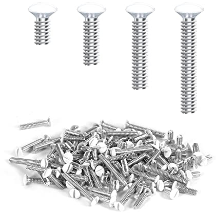 KINBOM 120pcs Wall Plate Screws, 4 Length Sizes 6-32 Thread, White, Carbon Steel, Premium Quality, Slotted Oval Head, Suitable for Homes & Offices