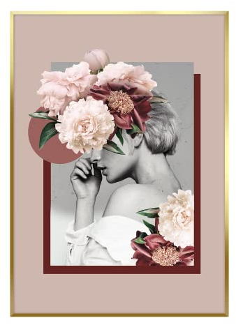 STYLER Gerahmtes Bild B & W Girl 50 x 70 cm I Artbox goldener Rahmen Frau gold Blumen rosa modern Bouquet schwarzweiss Wandbild Wohnzimmer Schlafzimmer Wanddeko Home Kunstdruck mit