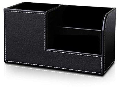 PORRASSO Schreibtisch Organizer Leder Stifthalter Federmäppchen Stiftebox Tisch-Organizer Multifunktionale Kosmetik Aufbewahrung Organizer Fernbedienungshalter Commander Schwarz