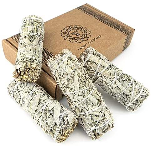 MUT22 4 Salvia Blanca Sagrada para Quemar, Hierba de Purificación y Armonía, Salvia Apiana 100% Natural, Ideal para Limpieza Espiritual y Rituales Energéticos