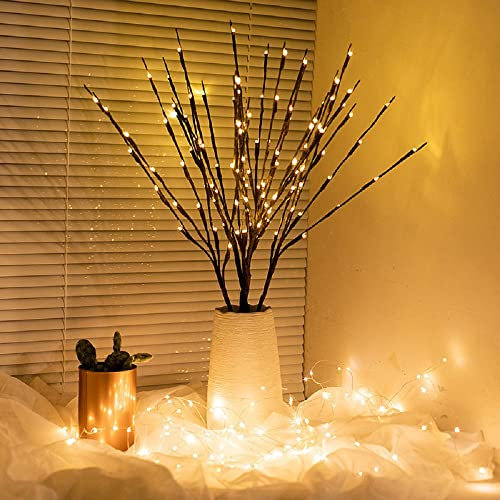 Branches Décoratives Branches Lumineuses LDE Lot de 3 Branche Lumineuse Décoration Branche Lumineuse avec 60 Lumières LED Multi Branches Orientable Arbre Lumineux Piles LED Branche Décorative Noel
