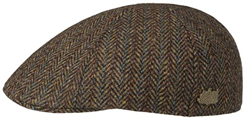 Stetson Texas Harris Tweed Flatcap Klassische Schirmmütze Fischgratmuster Handgefertigt Herren Herbst Winter braun 56 cm