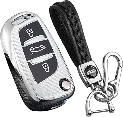 KUNIO Coque de clé de Voiture Pliable pour Citroën C4L C2 C3 C4 C5 DS3 DS4 DS5 DS6 Convient pour Peugeot 107 207 307 308 TPU Coque de Protection Porte-clés 3 Boutons Argent