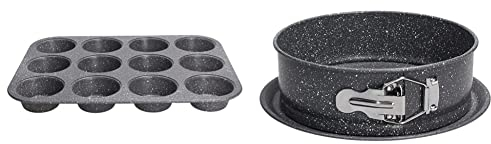 Tognana WR44459PROQ Stampo 12 Muffin, Alluminio, Nero, 12-Count & WR44422PROQ Tortiera Apribile, 22 cm, Alluminio, Nero