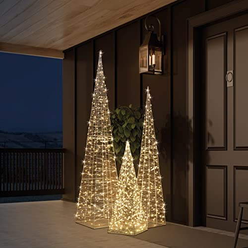 hellum LED Deko Pyramide warmweiß mit Timer, 90x18cm, für außen mit Trafo | Leuchtpyramide für außen mit 120 LED, Deko Weihnachten, Garten, Party, Hochzeit, Terrasse, Wintergarten <59lm 578614