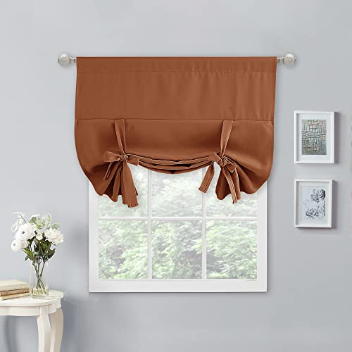 NICETOWN Kitchen Window Curtains - Tie Up Shade Light Filter Roman Shade Drapes Rod Pocket Valance Elegant for Halloween Decoration, 40 x 54 inches, Burnt Orange, 1 Panel