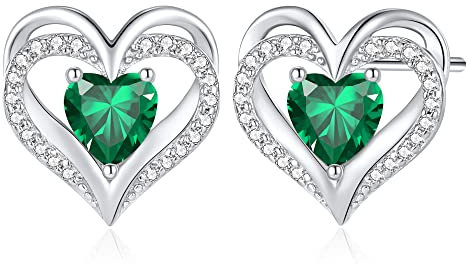 CDE Ohrringe für Damen 925 Sterling Silber Rosegold Geschenk für Sie Forever Love Herz Geburtsstein Frauen Ohrstecker Schmuck Valentinstag Weihnachten Muttertag Geburtstags Hochzeits Jubiläum