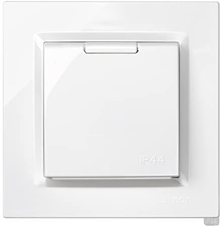 SIMON - Enchufe de Empotrar Schuko Monobloc, Serie Simon 10, 250V, 10 A, Enchufe de Pared Plano y Fino, Apto para Exterior, Incluye Marco, Tapa y Mecanismo, Base de Enchufe Hembra Color Blanco