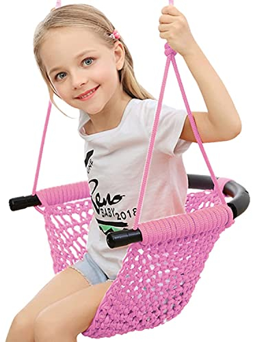 Columpio Infantil Exterior,Asiento de Columpio para Niños,Ajustable en Altura,Mano Ideal para árboles, Interior Al Exterior, Jardin,Patio De Juegos, Patio(Color: Rosa)