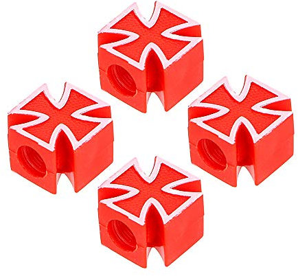 4 Stück Set Ventilkappen Eisernes Kreuz für Auto, Fahrrad, Motorrad. Deckel aus Kunststoff, mit Gummidichtung. (Rot)