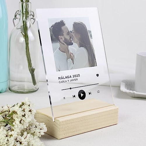 Genérico Placa Transparente Personalizada Con Foto y Frase. Fabricada en Metacrilato. Regalo Novios, Novia, Pareja, Aniversario, Amigas. 20 x 15 cm