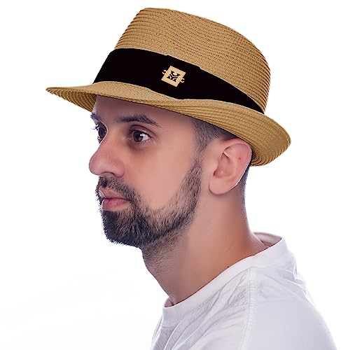 HEYANN Strohhut Herren Sommer Hut, Trilby Hut Herren Fedora Hut Herren Damen Panamahut Herren Strohhut für Herren Damen Panamahut Gentlemen Sommerhut (Khaki-XL)