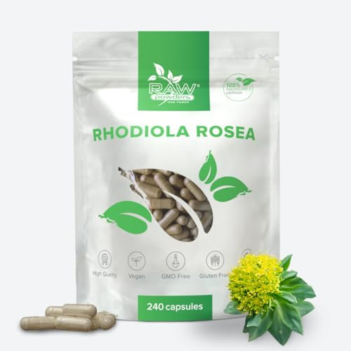 Rhodiola Rosea Extract 500mg, 240 Kapseln – Unterstützung für Stressabbau, Energie & Ausdauer – Reine Zutaten, GMO- & Glutenfrei von Raw Powders