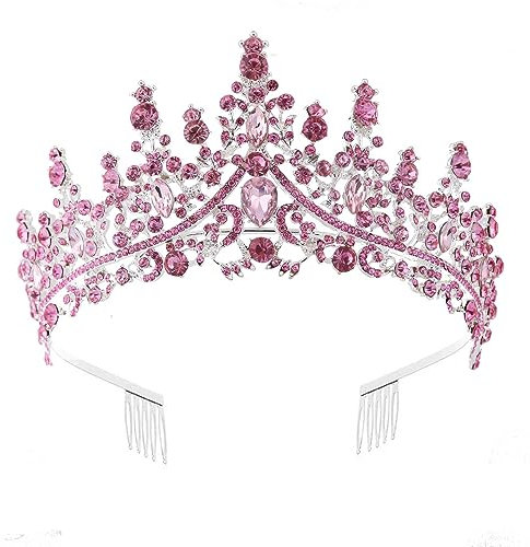 Hochzeit Braut Kristall Tiara Strasssteine Mädchen Haar Krone Prinzessin Stirnband Krone Haarschmuck für Hochzeit Verlobung Geburtstag Party Schönheitswettbewerb Bühnenauftritte,Rosa C