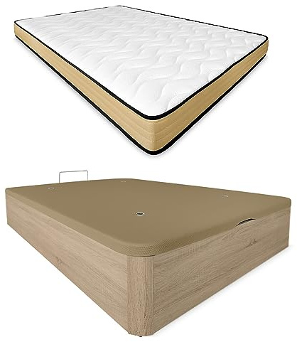 DUÉRMETE ONLINE Viskoelastische Matratze Aura, wendbar + klappbares Holzbett, großes Fassungsvermögen, 90 x 190 cm