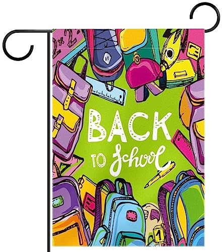 Schulanfang mit Packtasche, Gartenflagge, 30,5 x 45,7 cm, Bauernhaus-Dekoration, Outdoor-Flaggen, doppelseitig, vertikales Banner