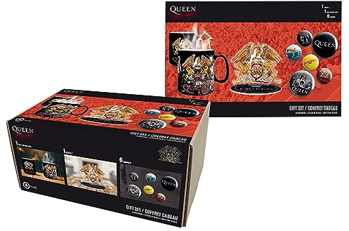 GB eye music - QUEEN Coffret Cadeau Mug thermo-réactif + Acryl® + Pack de badges Mix