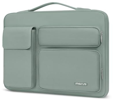 MOSISO 360 Protective Laptop Case 13.3 inch, 13-13.3 inch Laptop Sleeve Compatible with MacBook Air/Pro 13 / Pro 14, HP Dell ASUS Lenovo, Side Open Bag with 2 Raised&1 Flapover Pockets, Antique Green