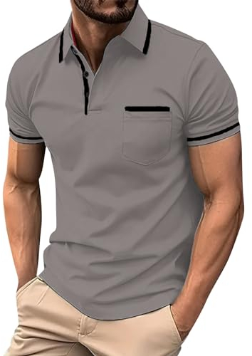 LUNULE Leinenhemd Herren Unterhemden Herren Weiss Hemd Kariert Herren Farbblock Button Down Revers Polo Shirt Casual Golf Polohemd Klassisches Basic Businesshemd Sommertop (Dark Gray, XXL)