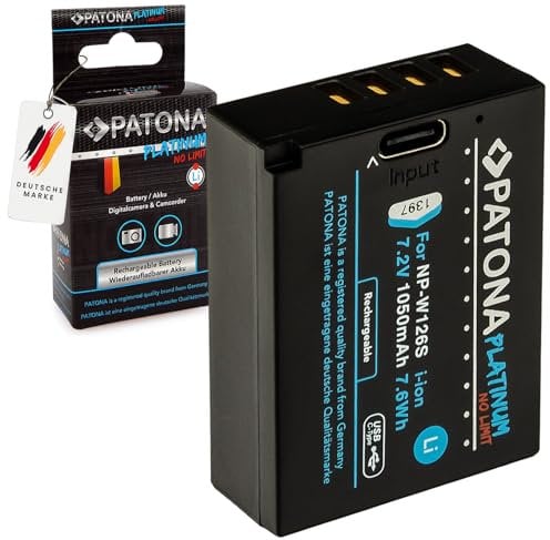 PATONA Platinum NP-W126S Batterie 1050mAh USB-C Input Compatible avec Fujifilm FinePix HS50EXR HS30EXR X100F X100V X-T1 X-T2 X-T3 X-T20 X-T30 II X-Pro1 X-Pro3 X-E1 X-E4 X-A1 X-A7 X-H1 NPW126S W126S