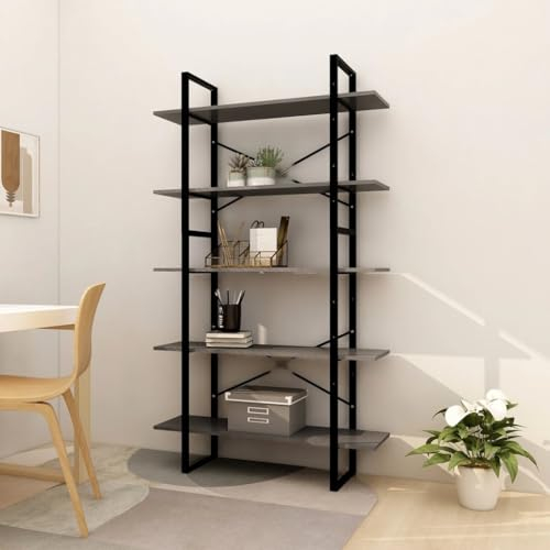 QJBSAVVA Bücherregal, Schwerlastregal Lagerregal Trofast Regal Wandregal Geeignet für Flur Abstellraum Badezimmer Küche 5 Fächer Grau 100x30x175 cm Massivholz Kiefer