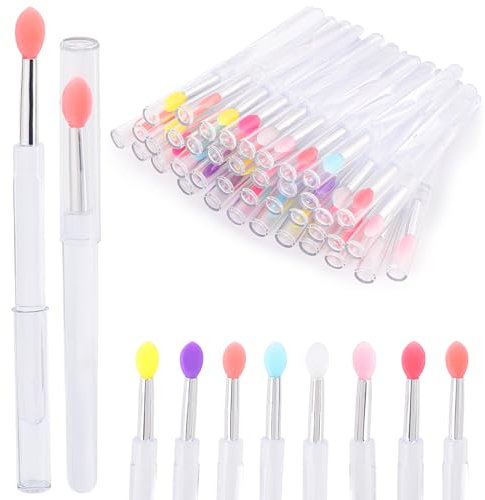 40Pcs Silicone Lip Brushes with Cap, Reusable Applicator Brushes for Eyeshadow, Lip Gloss Mask Cream