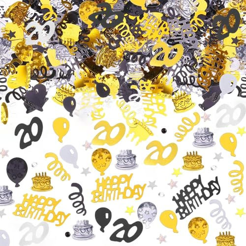 AIVEKE Konfetti 20. Geburtstag Tischdeko - Happy Birthday Konfetti Gold Schwarz, Streudeko Geburtstag Deko Konfetti Frau Mann Partydekorationen für Luftschlangen Geburtstage Partys, Gold Schwarz, 15g
