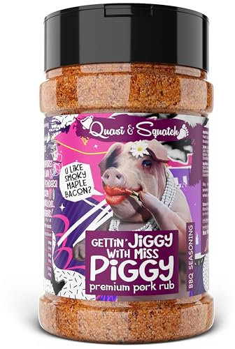 Quasi & Squatch Gettin' Jiggy With Miss Piggy BBQ Pork Rub - Sticky Maple Smoky Bacon Seasoning for Ribs, Belly, Butts | Premium Dry Spice Blend for Grilling & Smoking | Large 220g Jar
