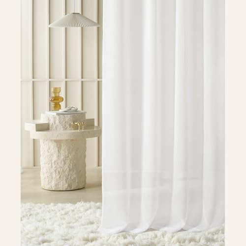 ROOM99 Gardine mit Ösen Novelia 350 x 250 cm Breite x Höhe Wohnzimmer Transparent modern Vorhang Schal Wohnzimmer Schlafzimmer Weiß glatt, 1 Stück