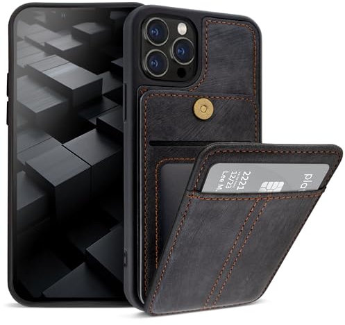 Moozy ElitePocket phone case with card holder for iphone 12 / iphone 12 pro, back cover with card holder, wallet case for iphone 12/12 pro, dark gray