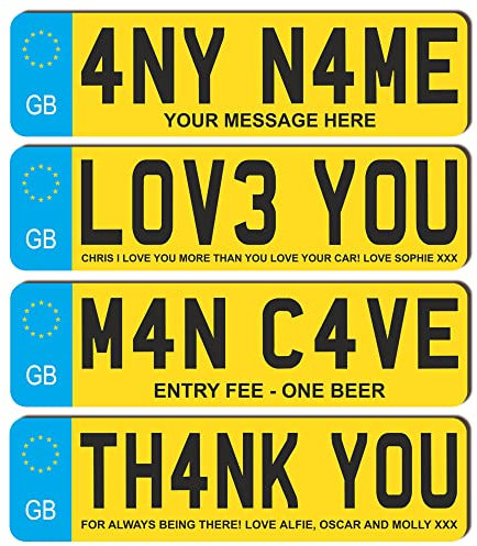 Custom License Plate Plaque - Personalised Number Plate in Wood or Acrylic - Ideal for Kids' Cars, Lorry Drivers, New Car, Just Passed (EU UK Design, Acrylic Medium 25cm)