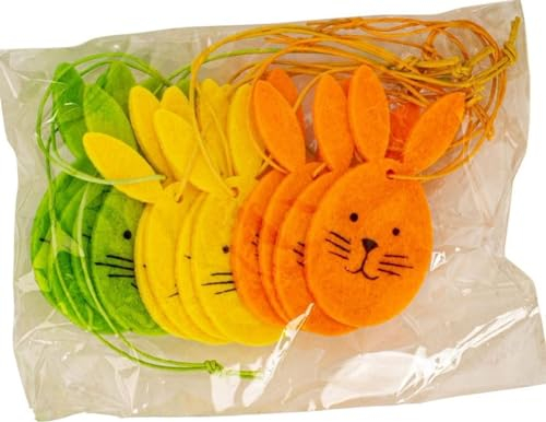 6x12 Stück Filz Osterhasen Gesichter zum Hängen 7cm bunt Osterdekoration Ostern Hängedeko Zweigdekoration