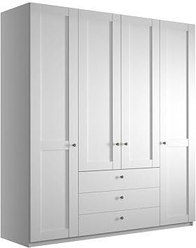 WIEMANN Drehtürenschrank mit 3 Schubkästen, Landhausstil Kleiderschrank 200cm breit, Weiß, Höhe 216cm, Marlow