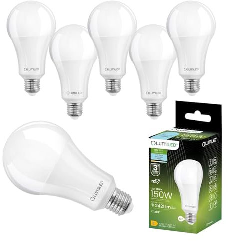 Lumiled A70 E27 LED Lampe, 18W (ersetzt 150W), 2424 Lumen Leuchtmittel, 6500K kaltweiß Birnen Lampen, Nicht Dimmbar, 260° Grad Strahlwinkel Glühbirne 6er-Pack Energiesparlampe Tropfen