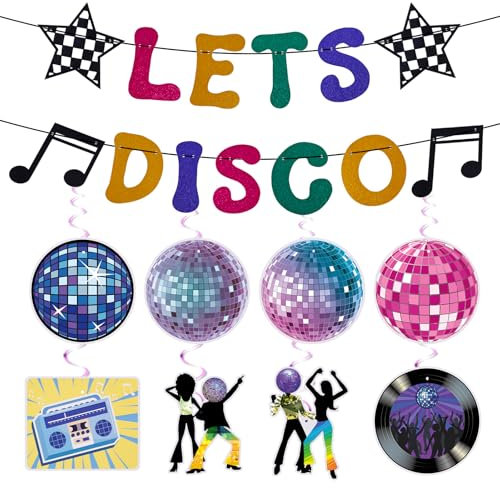 Lets Disco Party Decorations, Banner and Hanging Swirls Disco Themed Party Decorations 60s 70s 80s 90s Party Decor for Disco Themed Birthday Baby Shower Party Supplies