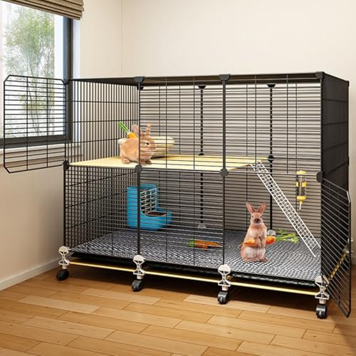 YLEPHNE Kaninchenkäfig für Drinnen, DIY-Laufstall für Haustiere, Meerschweinchen Gehege mit Ausziehbaren Tabletts, Kleintierkäfig für Kaninchen, Igel, Katzen(111x37x82cm)