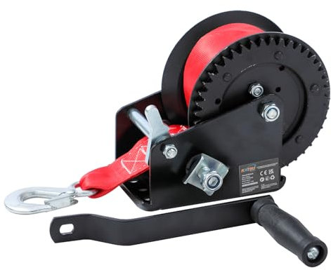 KATSU Tools Treuil Manuel Résistant 1600lbs 725kg avec Sangle en Polyester de 10m, pour Remorques de Bateau, Caravane, Voiture, Camion et Applications Marines 325922