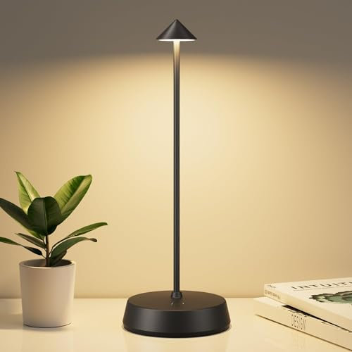 Rechargeable Cordless Table Lamp, 6000mAh Battery Operated Lamp, Portable LED Touch Control Bedside Ambient Lamps with Dimmable, Waterproof Shower Table Lamps for Bedroom,Living Room,Bar-Black