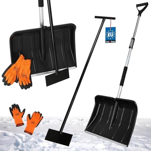 KOTARBAU® Set Schneeschaufel mit Teleskopstiel 84-118 cm Eisschaber 119 x 20 cm + Handschuhe warm Schneeschieber Schneeräumer Schneeschaufel Auto Stoßscharre mit Stiel Schaufel mit Aluminium Stiel
