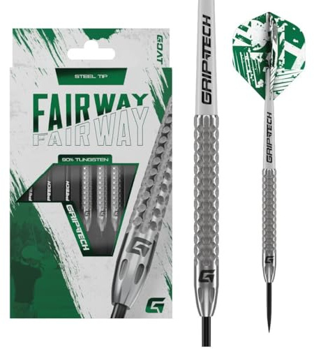 GOAT - Fairway V2 90% Tungsten Darts, 22G-24G, Grün, Dartpfeile Inkl. 3 Barrels, 3 Flights und 3 Shafts | 24 G Steeldart Pfeile, Inkl. 3 Barrels, 3 Dart Flight & 3 Shaft